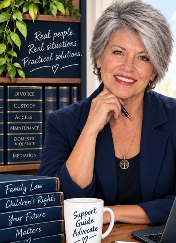 Elize Fourie-Hendry at her desk, family law attorney and mediator